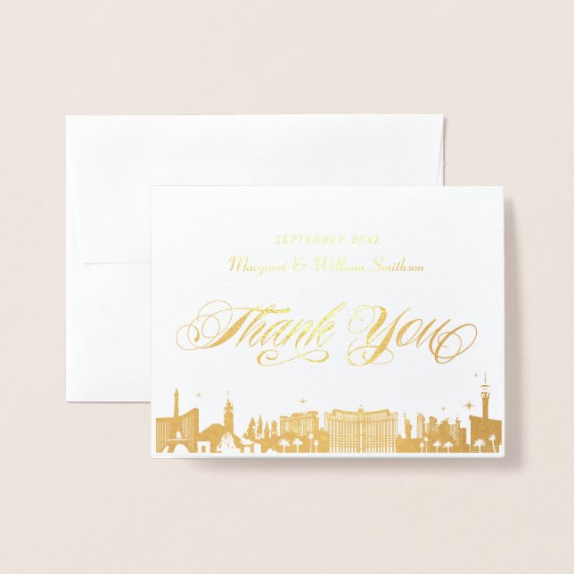 Carte Dorée Gold Vegas Strip Skyline Las Vegas Merci (Devant avec enveloppe)