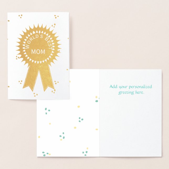 Carte Dorée Gold Worlds Best Mom Ribbon Card (Affichage)
