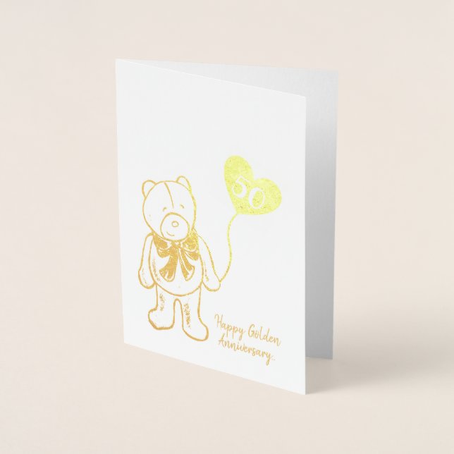 Carte Dorée Golden 50e anniversaire mariage mari teddy bear (Devant)