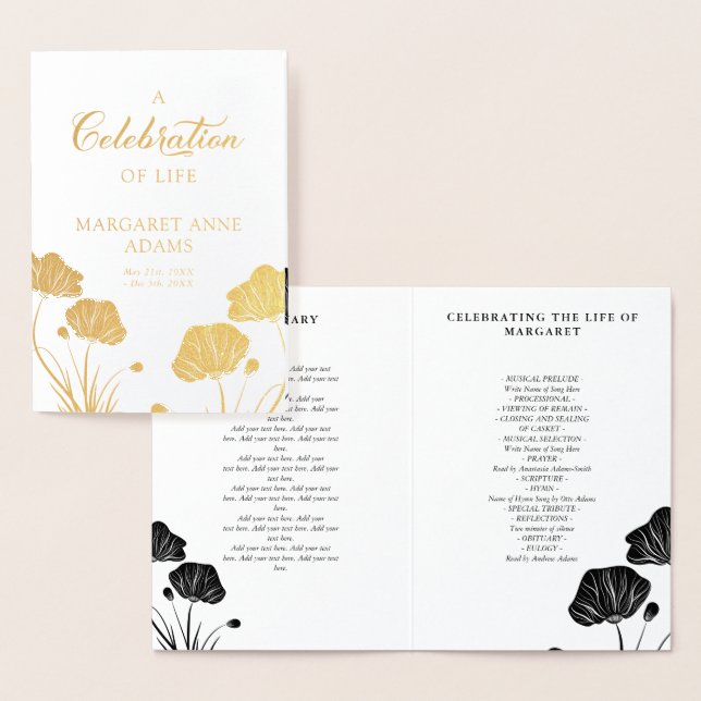 Carte Dorée Golden Poppies Celebration of Life Funeral Program (Affichage)