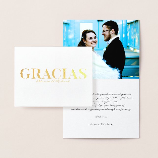 Carte Dorée Gracia Modern Font Mariage Merci Foto Foil Car (Affichage)