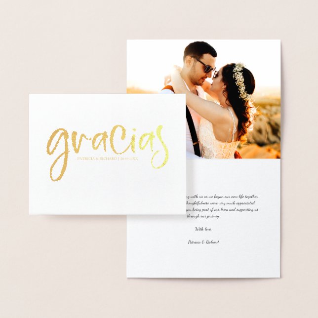 Carte Dorée Gracias Cute Mariage Photo Merci (Affichage)