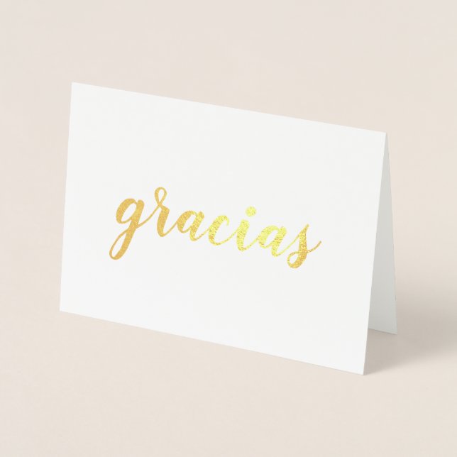 Carte Dorée Gracias Merci espagnol Brushstroke Script Gold (Devant)