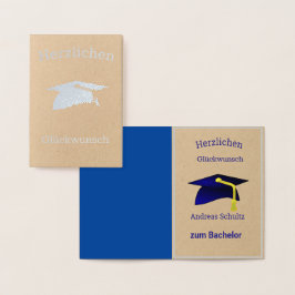 Carte Dorée Graduation Congrats en Allemand - argent Kraft