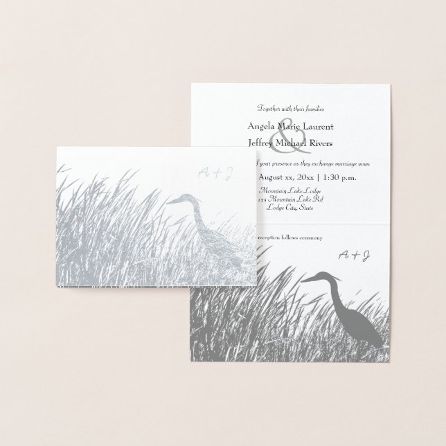 Carte Dorée Grande Héron bleu silhouette nature amoureux rusti (Affichage)