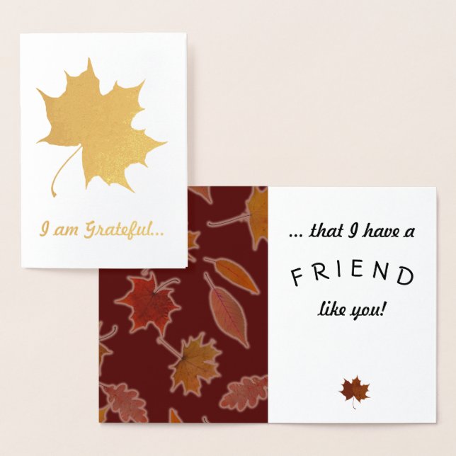 Carte Dorée Grateful Friendship Automne quitte le texte person (Affichage)