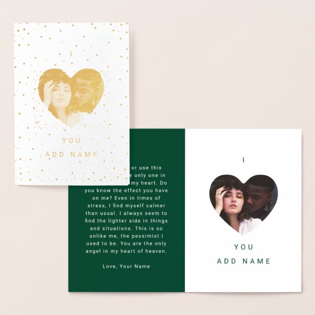 Carte Dorée Green I Love You Luxury Photo Text Valentines (Affichage)