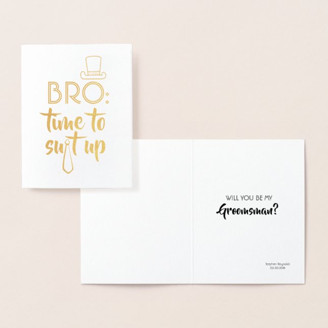 Carte Dorée Groomsman ou Meilleur Homme - Bro Time To Appropri (Affichage)
