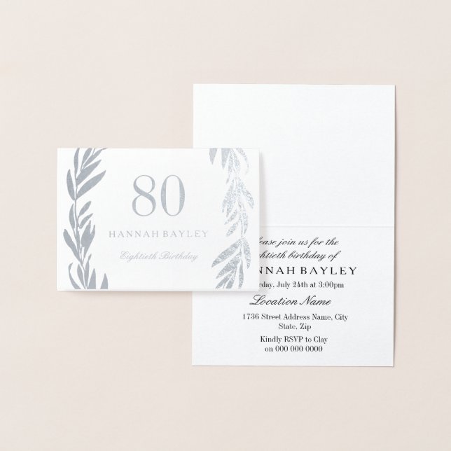 Carte Dorée Guirlande à feuilles d'argent 80e anniversaire Inv (Affichage)