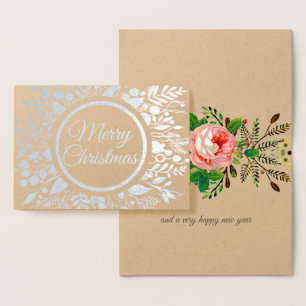 Carte Dorée Guirlande de Joyeux Noël florale