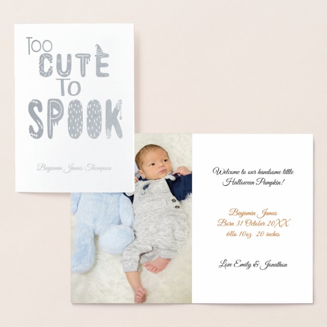Carte Dorée Halloween Trop mignonne Spook Photo Baby Boy Annon (Affichage)