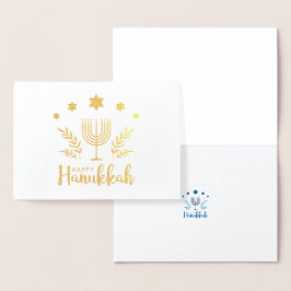Carte Dorée Heureux Hanoukka Menorah