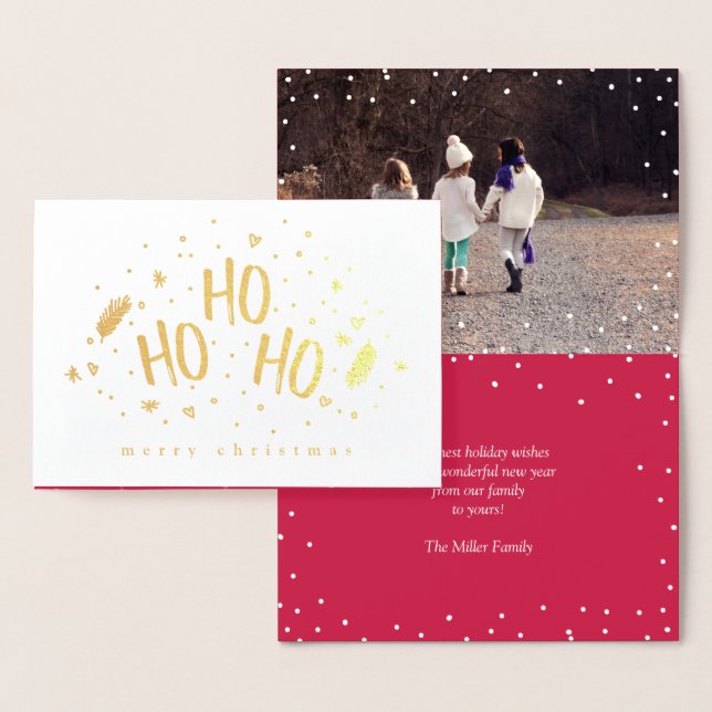 Carte Dorée Ho Ho Ho Charming Joyeux Noël Photo (Affichage)