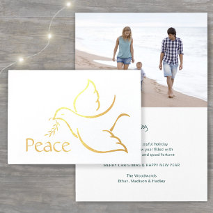 Carte Dorée Holiday Dove Modern Peace Typographie verte 1 Phot