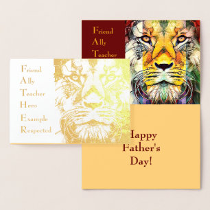Carte Dorée Homme Lion Faune Art Père Acronyme Fête des pères