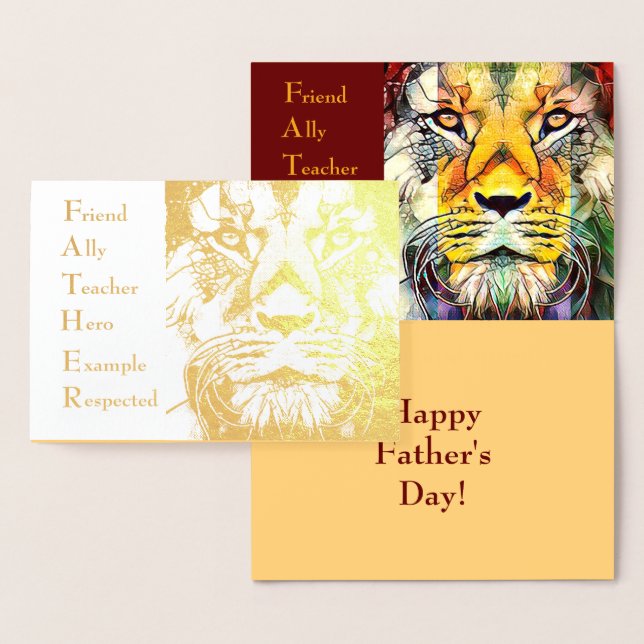 Carte Dorée Homme Lion Faune Art Père Acronyme Fête des pères (Affichage)
