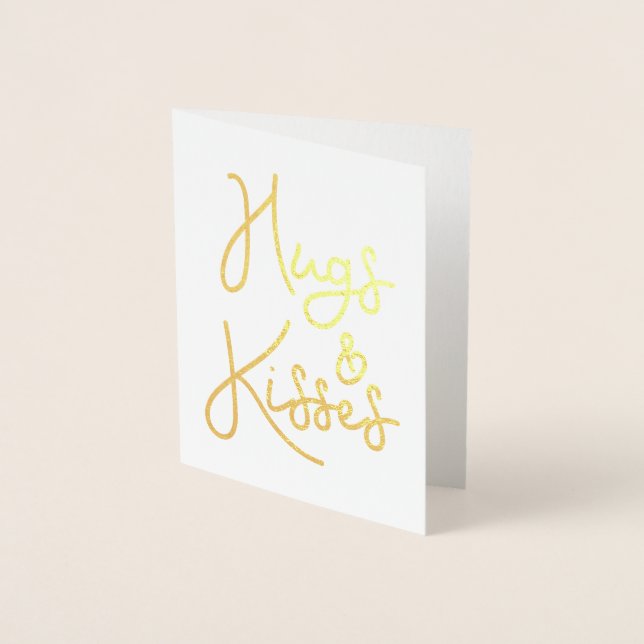 Carte Dorée "Hugs and Kisses" Valentine's Day (Devant)