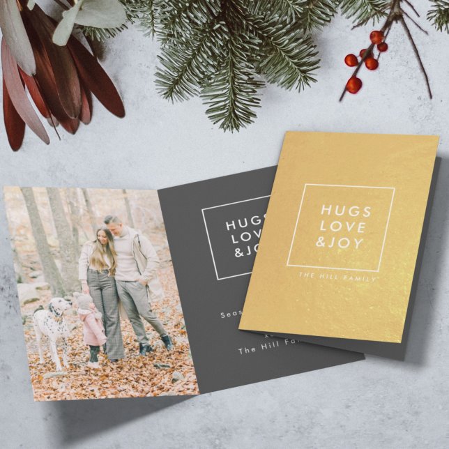 Carte Dorée Hugs Love et Joy | Stylish Trendy Christmas (Créateur téléchargé)
