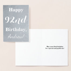 Carte Dorée Huile d'argent de base "HAPPY 92nd BIRTHDAY" + Nom