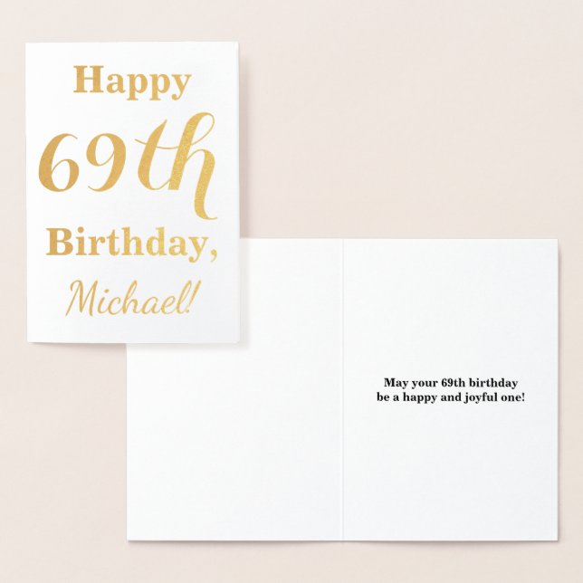 Carte Dorée Huile d'or simple "HAPPY 69th BIRTHDAY" + Nom (Affichage)