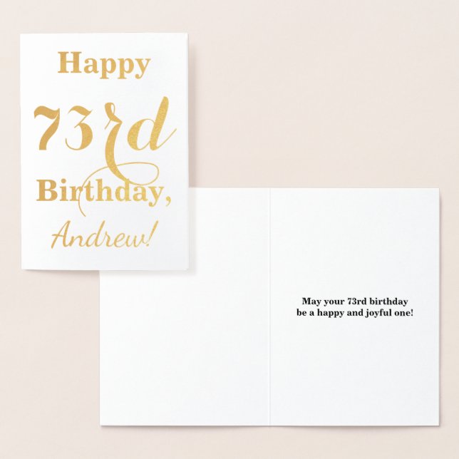 Carte Dorée Huile d'or simple "HAPPY 73rd BIRTHDAY" + Nom (Affichage)