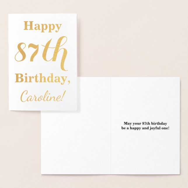 Carte Dorée Huile d'or simple "HAPPY 87th BIRTHDAY" + Nom (Affichage)