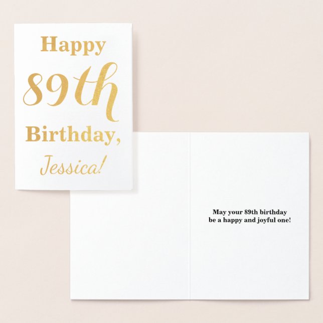 Carte Dorée Huile d'or simple "HAPPY 89th BIRTHDAY" + Nom (Affichage)