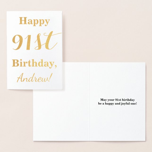 Carte Dorée Huile d'or simple "HAPPY 91st BIRTHDAY" + Nom (Affichage)