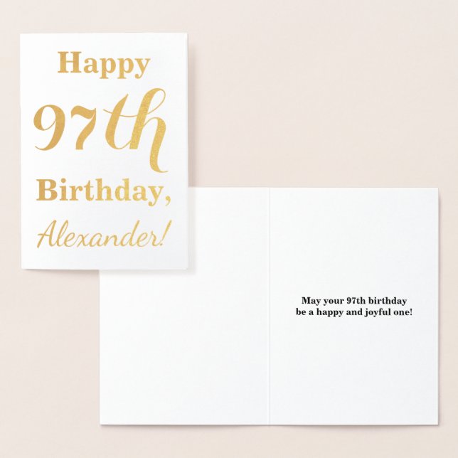 Carte Dorée Huile d'or simple "HAPPY 97th BIRTHDAY" + Nom (Affichage)