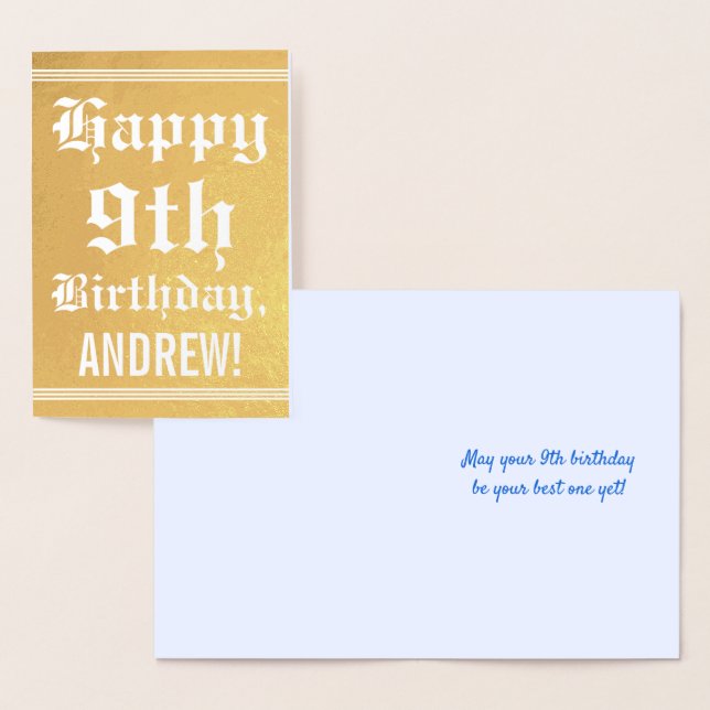 Carte Dorée Huile d'or traditionnelle 9e anniversaire avec nom (Affichage)