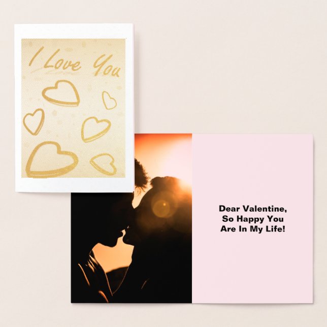 Carte Dorée I Love You with Hearts, Add Photo and Cote (Affichage)