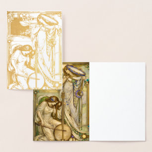 Carte Dorée Jeunes Filles Musiciennes Art Nouveau Illustration