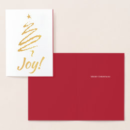 Carte Dorée Joie! Joyeux Noël Arbre de Noël Rouge Vos Mots