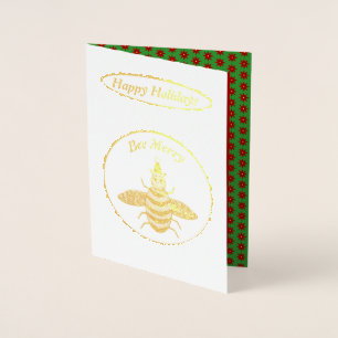 Carte Dorée Jolie Bee de Noël et Poinsettia Fleurs Personnalis
