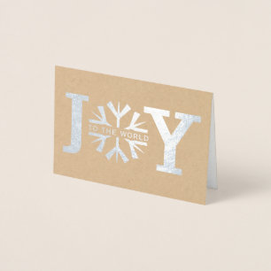 Carte Dorée Joy to the world snowflake moderne Noël argent