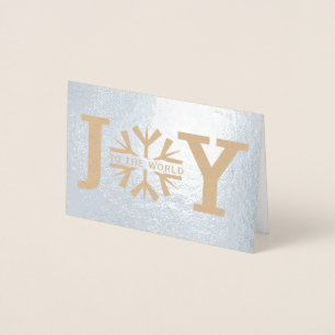Carte Dorée Joy to the world snowflake moderne Noël argent