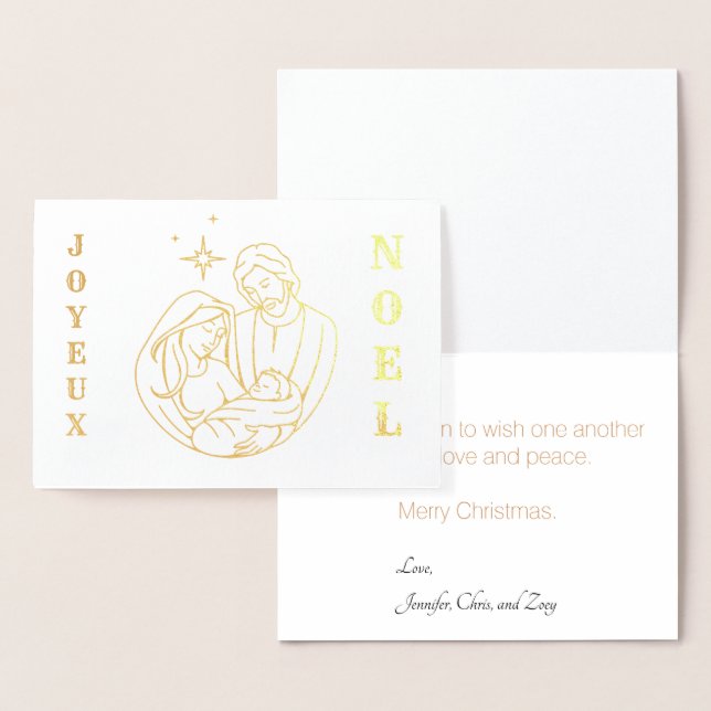 Carte Dorée Joyeaux Noel Nativité Scène Noël (Affichage)