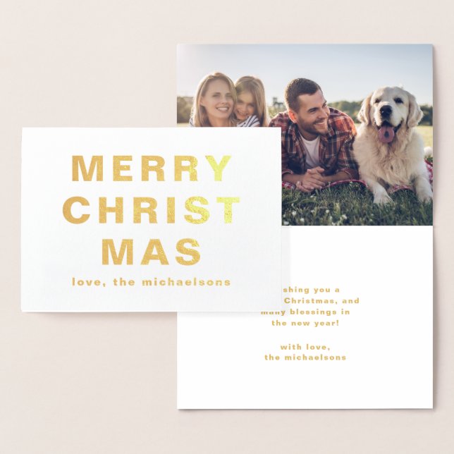 Carte Dorée Joyeuse typographie de Noël avec Noël photo (Affichage)