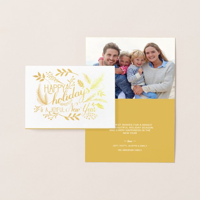 Carte Dorée Joyeuses Fêtes Branches Botaniques Word Art Foil (Affichage)