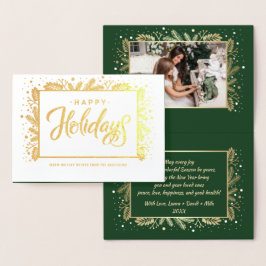Carte Dorée Joyeuses fêtes. Photo personnalisée Luxe