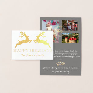 Carte Dorée Joyeuses vacances Photo Famille Reindeer Gris Or