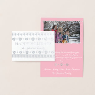 Carte Dorée Joyeuses vacances Photo Neige rose blanc Scandynav