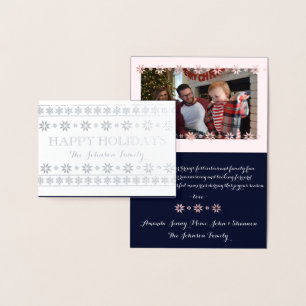 Carte Dorée Joyeuses vacances Photo Neige rose bleu Scandynavi