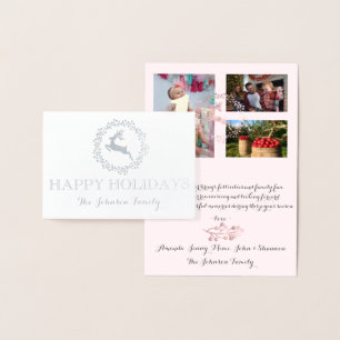 Carte Dorée Joyeuses vacances Photo Reindeer Rose Wreath