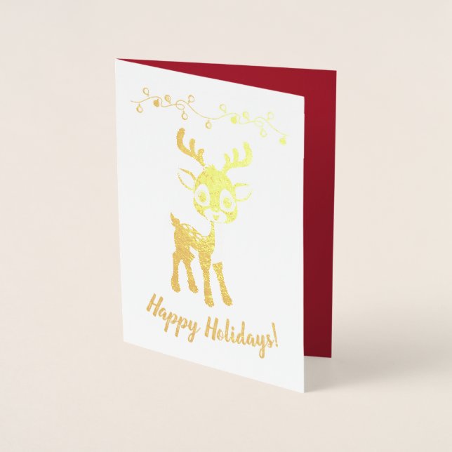 Carte Dorée Joyeuses Vacances Reindeer Rouge Vos Paroles (Devant)