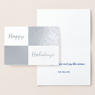 Carte Dorée Joyeuses vacances Silver Foil et Rectangles blanch