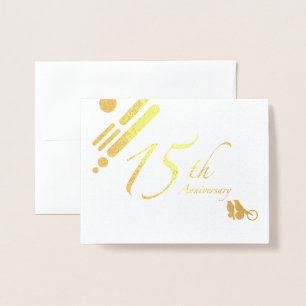 Carte Dorée Joyeux 15e anniversaire Mod Birds