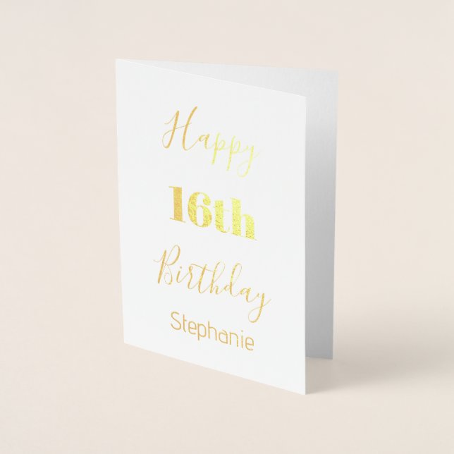 Carte Dorée Joyeux 16e anniversaire personnalisé Nom d'âge Swe (Devant)