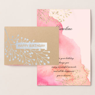 Carte Dorée Joyeux anniversaire. Aquarelle Botanique Rose Luxe