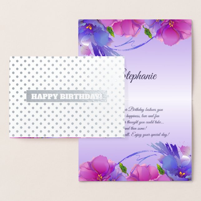 Carte Dorée Joyeux anniversaire. Aquarelle Floral Luxe (Affichage)